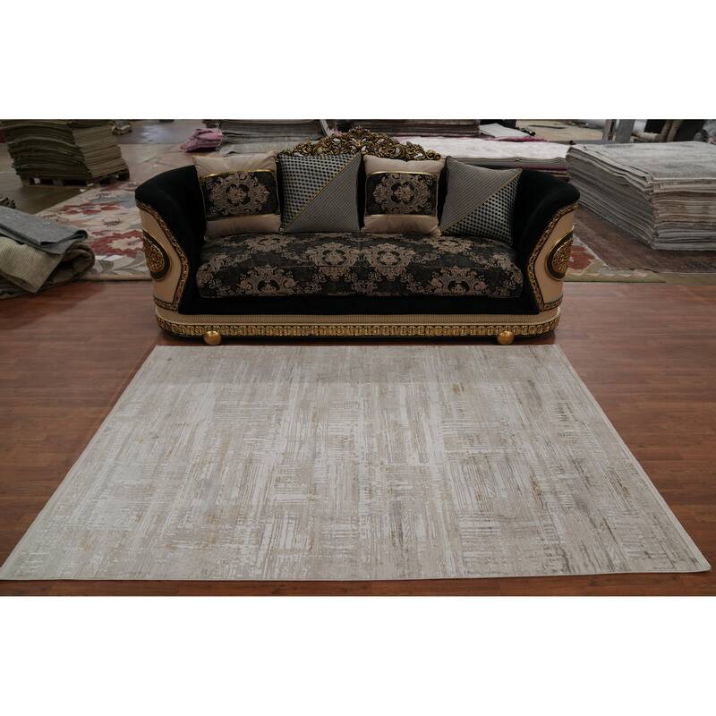 Machine Made Oriental Polyester Carpet Modern Abstract Beige & Ivories Abstract Area Rug - 7' 5'' X 5' 2''
