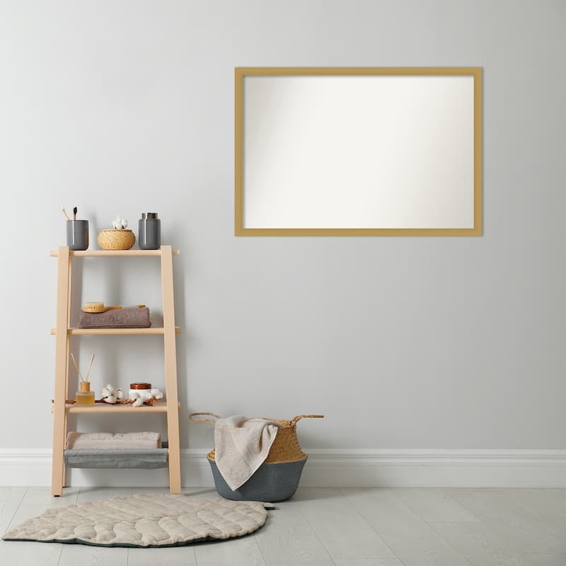 Non-Beveled Bathroom Wall Mirror - Grace Brushed Gold Narrow Frame