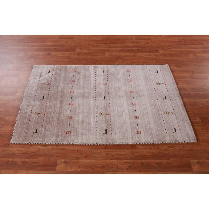 Hand Knotted Oriental 100% Wool Carpet Tribal Animal Pictorial Brown Gabbeh Area Rug - 4' 11'' X 2' 11''