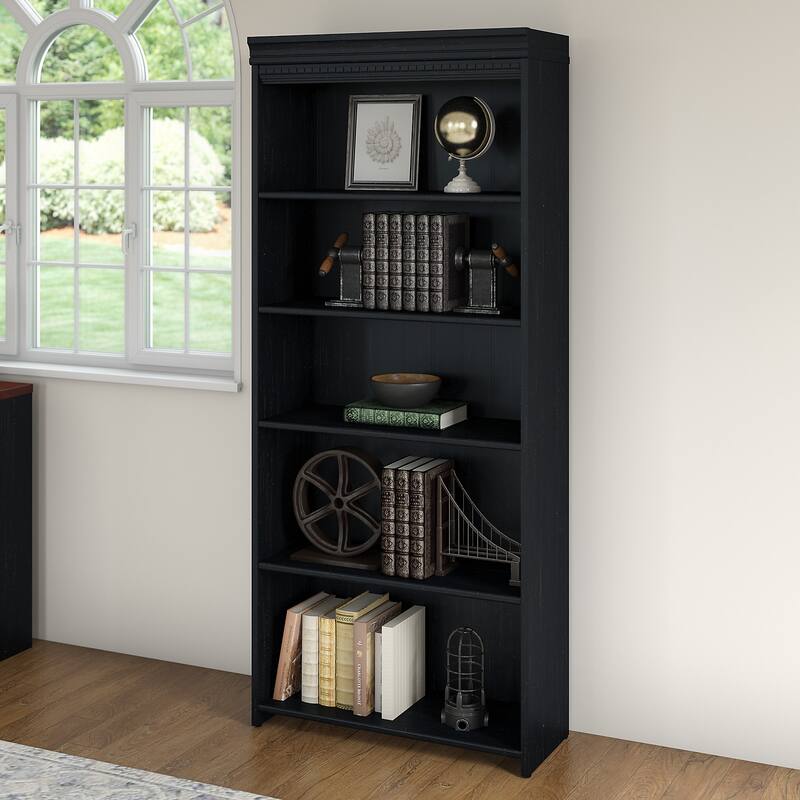 Fairview Antique White 5-shelf Bookcase - Antique - 29.57"L x 12.09"W x 68.94"H - Antique Black
