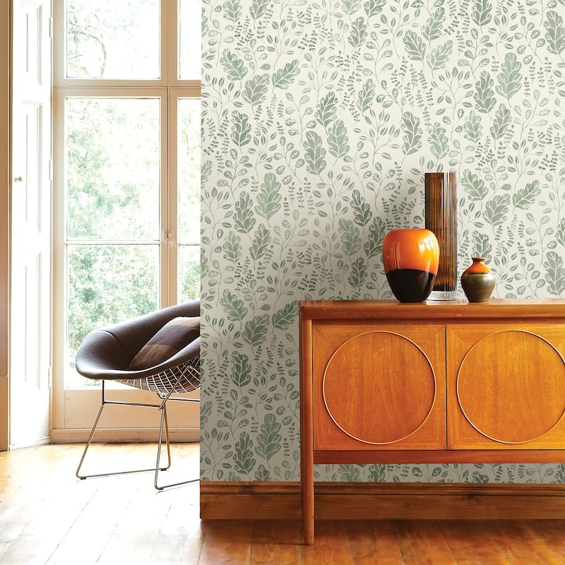 A-Street Prints Isha Green Leaf Wallpaper