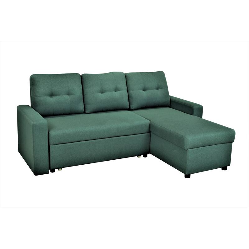 Convertible L-Shaped Sleeper Sofa, Teal Polyester, 80x59x36 inches, Space-Saving for Small Spaces