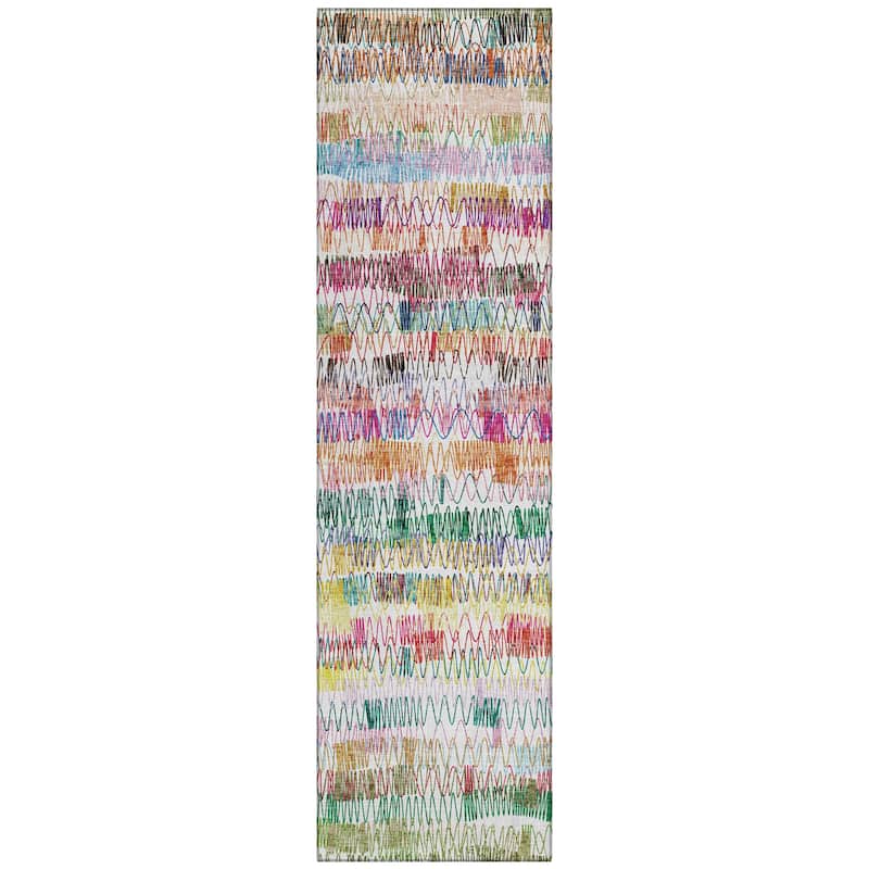 Machine Washable Indoor/ Outdoor Chantille Abstract Zig Zag Rug