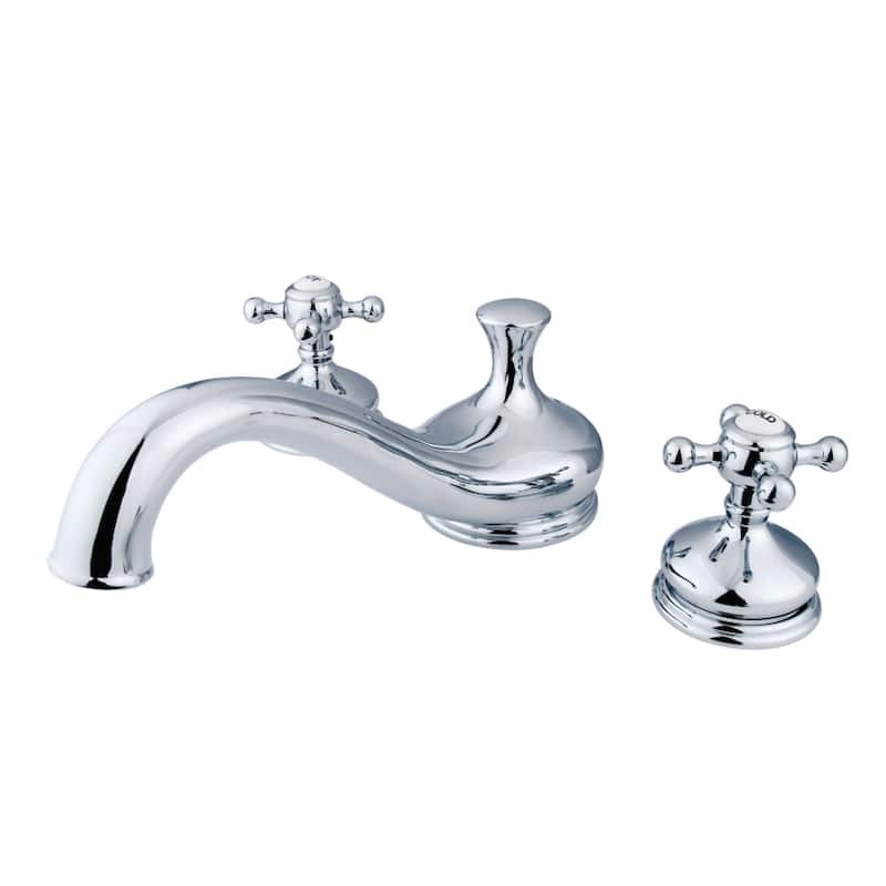 Kingston Brass Vintage Deck Mounted Roman Tub Filler with Cross - Polished Chrome