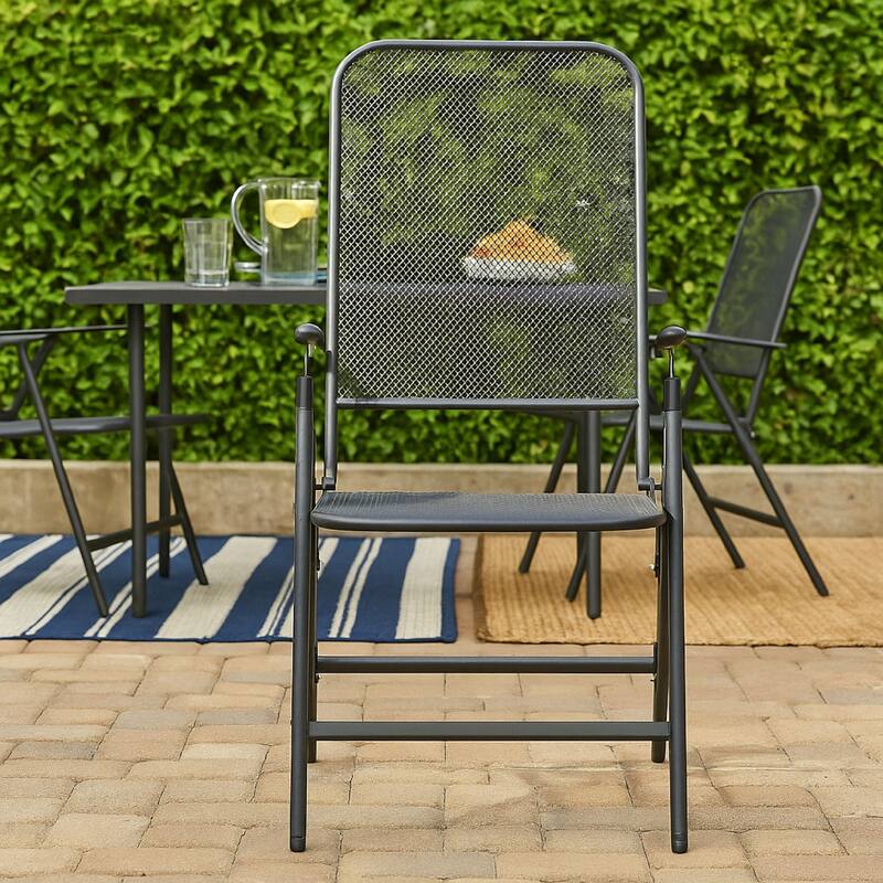 Zofi Folding Outdoor Dining Set of 4, Dark Gray Iron Mesh Frame