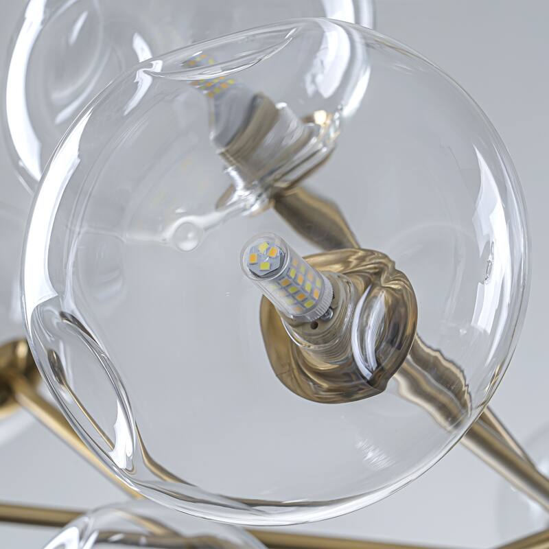 15-Light Concave Glass Globe Chandelier - Modern Brass Molecular Ceiling Light for Living Room - 15 Light