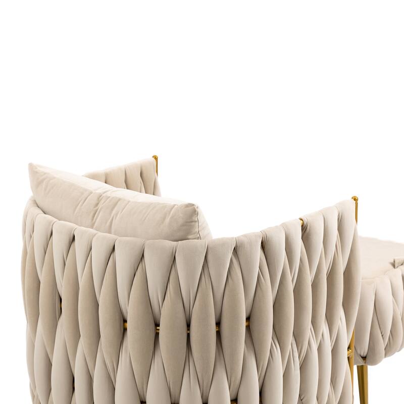 Accent Chair with Storage Ottoman, Modern Hand Woven Vanity Chair (Pink)