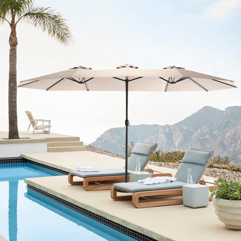 HOMEFUN 14.8 Ft Double Sided Outdoor Umbrella Rectangular Large with Crank