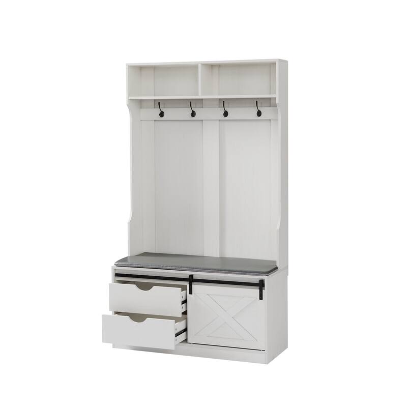 Hall Tree with Coat Rack, Bench, Drawers