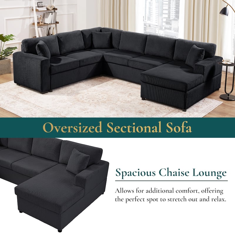Oversized Sectional Sofa 115.3" U-Shaped Sofa with a Chaise Lounge and Three Soft Throw Pillows for Living Room