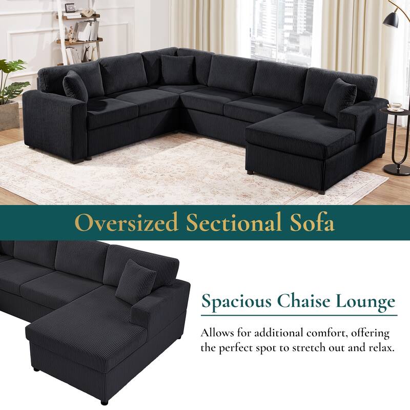 U-Shaped Sectional Sofa with Chaise Lounge and 3 Soft Throw Pillows for Living Room Oversized Corner Sofa