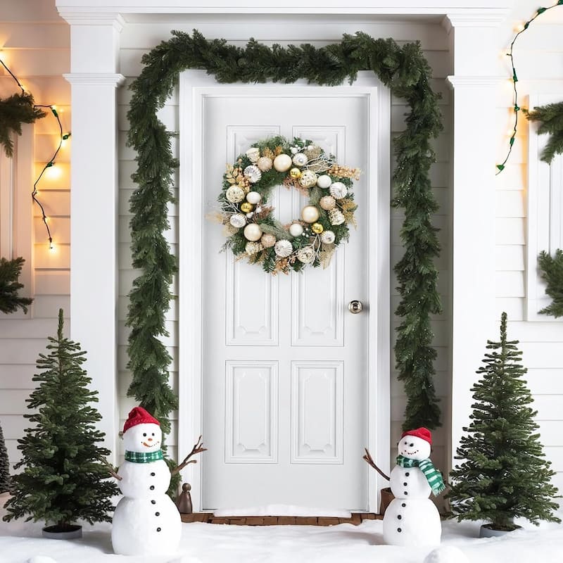 24 Inch Lighted Christmas Wreath for Front Door Decor - N/A