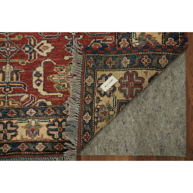 Hand Knotted Oriental 100% Wool Carpet Traditional Geometric Red Super Kazak Area Rug - 5' 7'' X 3' 9''