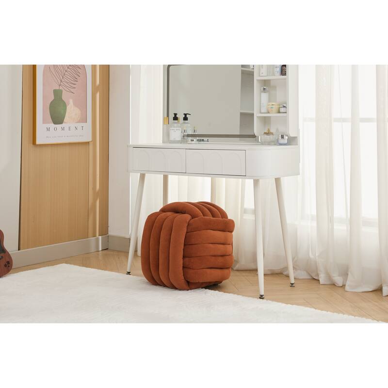 060Chenille Fabric Modern Knot Design Ottoman Makeup Stool Footstool, Comfortable and Stylish Seat for Living Room, Bedroom,