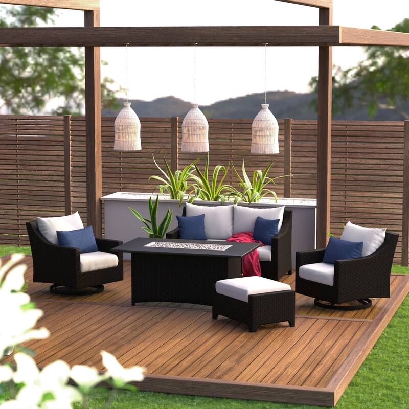 Deco 5 Piece Sunbrella Outdoor Patio Love & Motion Club Fire Set