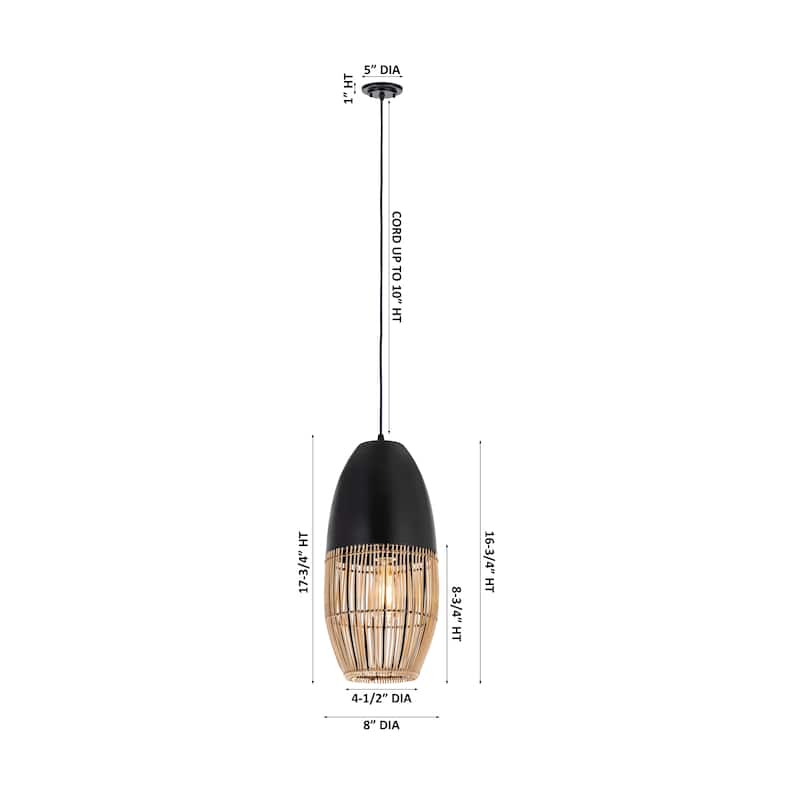 Innovations Lighting Sabal - 1 Light 8" Cord Hung Pendant - Matte Black Finish - Natural Shade
