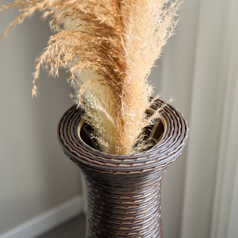 39" Tall Standing Designer Floor Vase - Durable Artificial Rattan - Stylish Home Decor Statement Piece