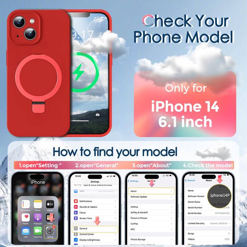 6.1 inch iPhone 14 Case, Liquid Silicone, Moisturizing Factor, Extreme Soft Slim Phone Case with Stand, Compatible with MagSafe