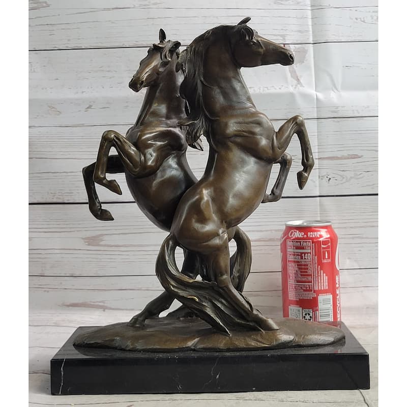 Two Rearing Stallions Horses Bronze Sculpture Statue Horse Lover Decor Signed Art On Marble Base