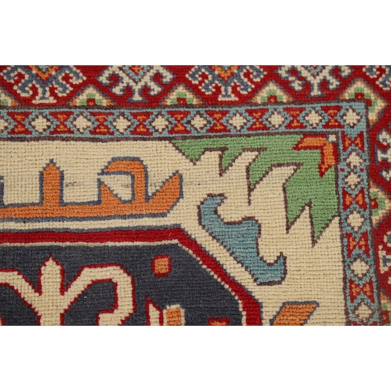Geometric Kazak Runner Rug Hand-Knotted Wool Carpet - 3'3" x 7'2"