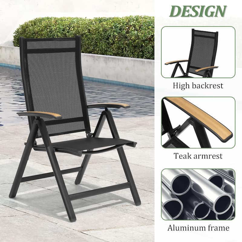 5/7/11PC Outdoor Aluminum Expandable Rectangle Patio Dining Table with Folding Chairs