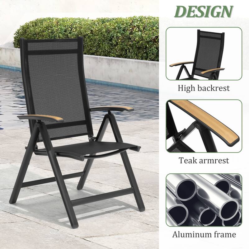7/9PC Patio Dining Table Rectangular Aluminum Outdoor Table with Folding Chairs