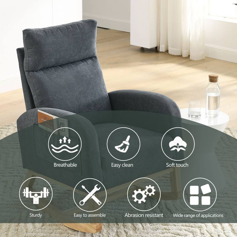 Teddy Fabric Rocking Chair with Side Pockets & High Back Support
