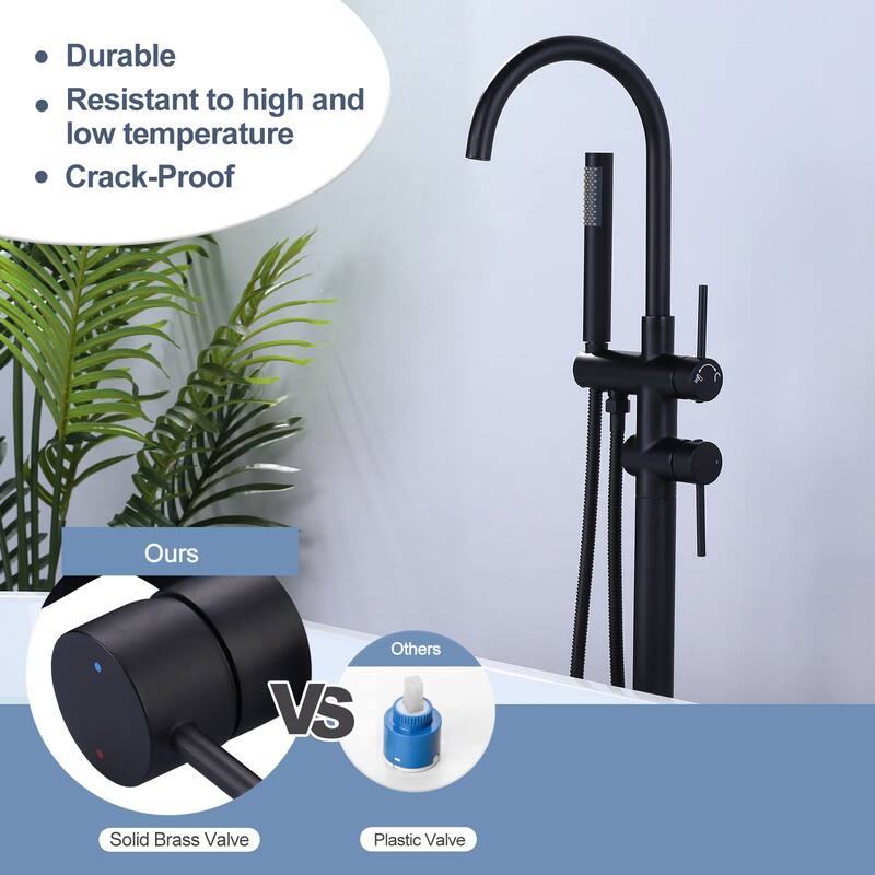 WOWOW Double Handle Freestanding Tub Faucet with Handheld Shower