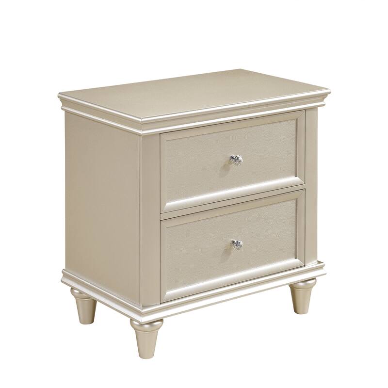 Silver Nightstand, Textural Drawer Fronts, Polished Knobs, Modern Traditional Design
