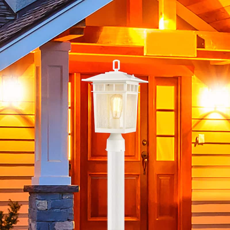Cove Neck Outdoor Large Post Light Pole Lantern 1 Light White Finish Clear Seeded Glass