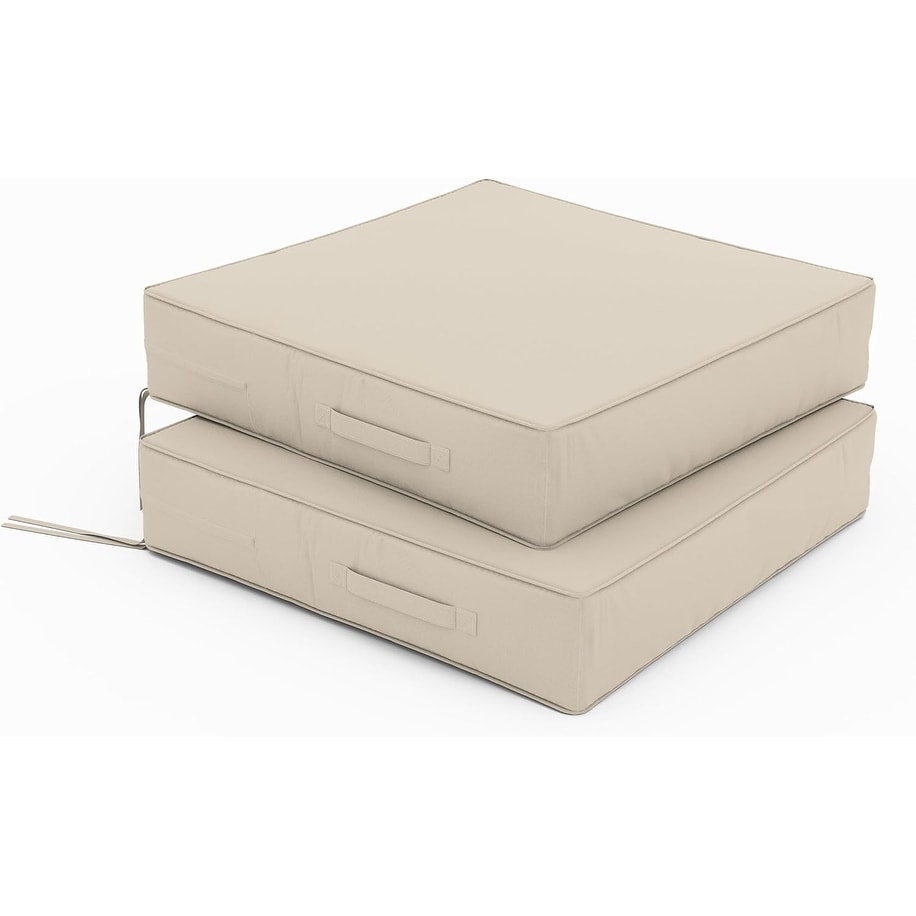 24x24x5 Inch Waterproof Outdoor Patio Chair Cushions with Ties & Handle, Set of 2, Cream