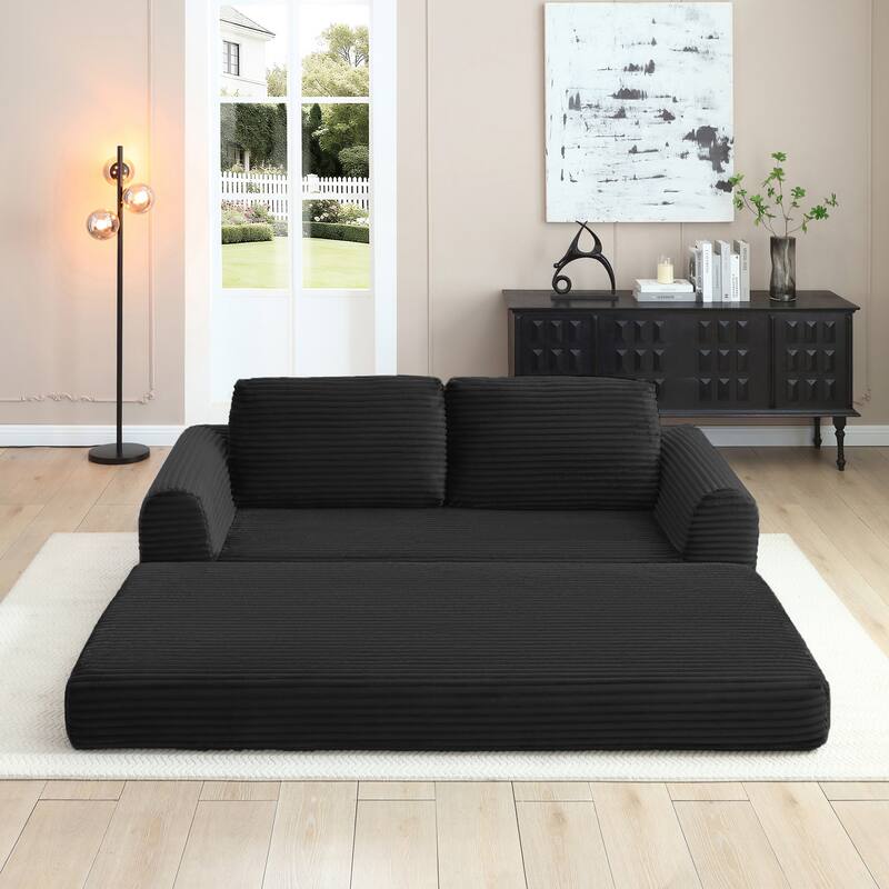 Modern Corduroy Sleeper Couch , Futon Modular Upholstered Boneless Sofa