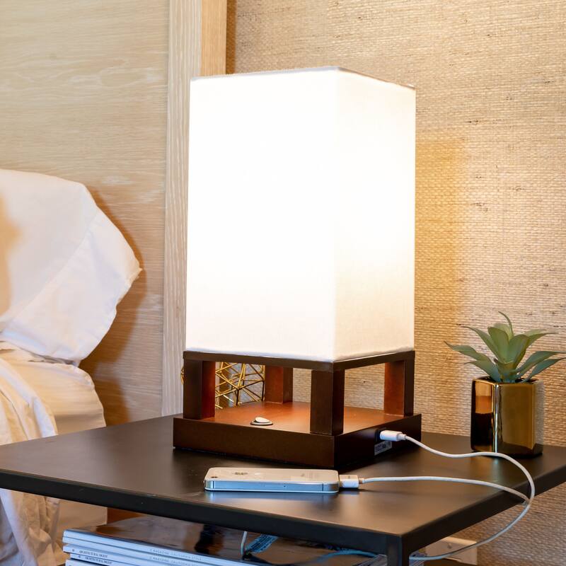 Brightech Maxwell 14 in. Havanah Brown Indoor Table Lamp with USB Port (2-Pack)