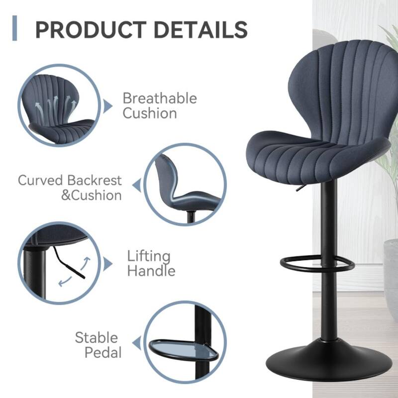 Set of 2 Modern Fabric Bar Stool with Iron Frame