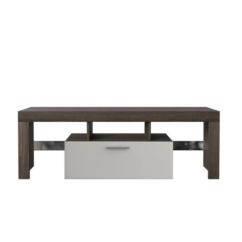 Brown & White TV Stand with LED Lights