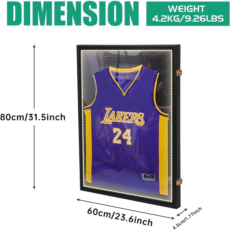 Jersey Frame LED Display Case Shadow Box with LED Light, Lockable with 98% UV Resistant Extra Large Frame 32 x 24 in Wall Mount