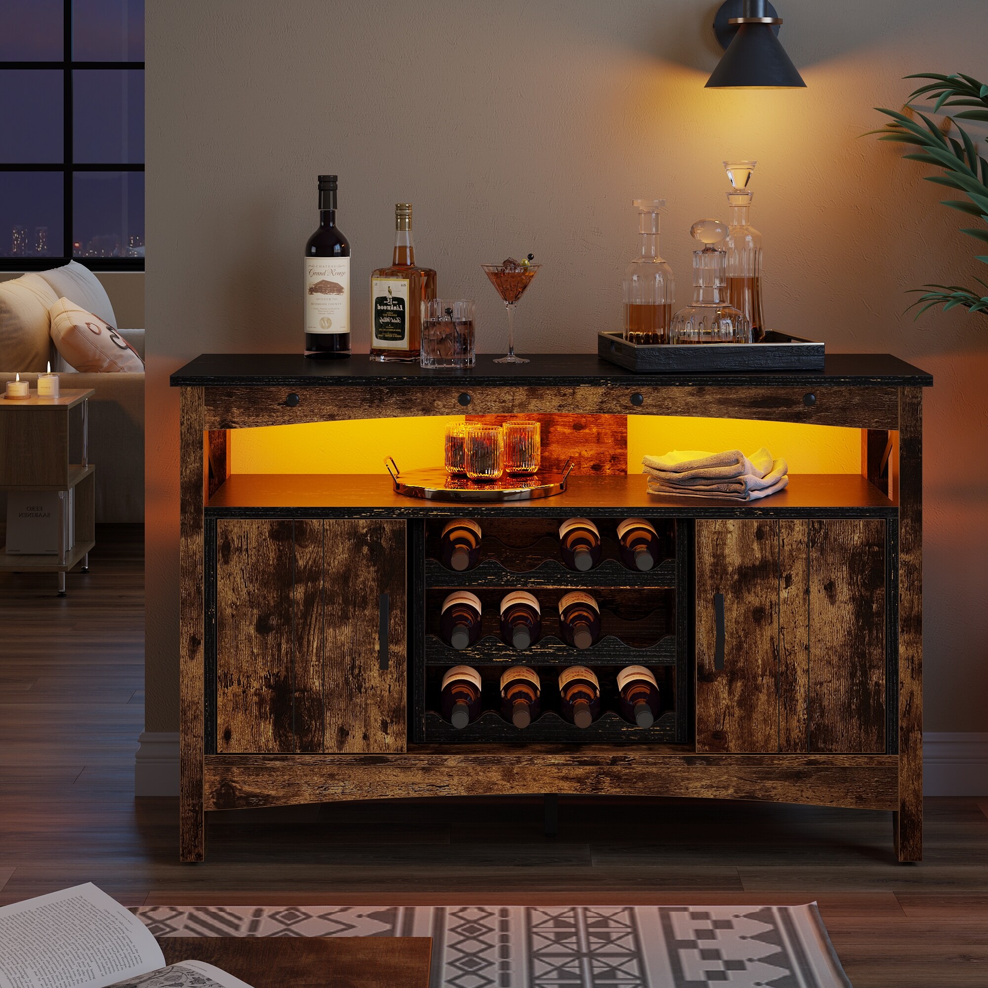 Lighted bar cabinet sale