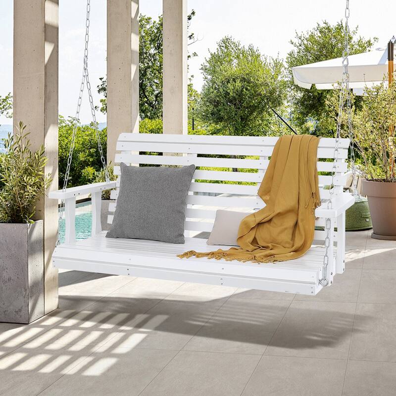 White Cedar Wood Porch Swing with Steel Chains and Weatherproof Coat - 54” L x 28” W x 23.6” H