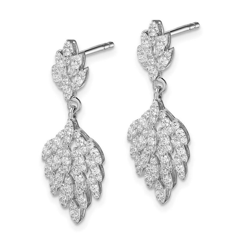 Curata 925 Sterling Silver Rhodium Plated CZ Cubic Zirconia 28.86x9.94mm Leaf Dangle Post Earrings