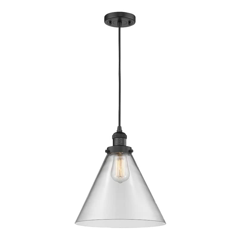 Innovations Lighting X-Large Cone Single Light 12" Wide Pendant - Matte Black / Clear