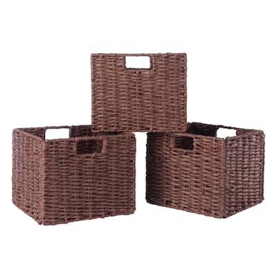 Tessa 3-Pc 3 Small Woven Rope Basket Set, Foldable, Walnut