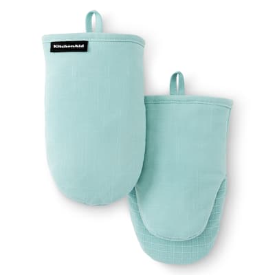 KITCHENAID Gourmet Series Gridlines Mini Oven Mitts 2-Pack Set, Heat Resistant up to 600°F, Soft Silicone Grip, Magnetic Cuff