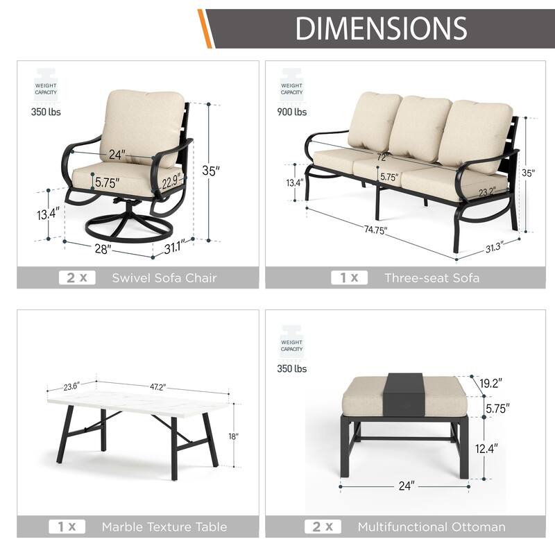 MAISON ARTS 5/7/9-Seat Patio Conversation Set, Outdoor Sofa Set with Single Sofa Chairs, 3-Seater Sofa, Ottoman and Coffee Table