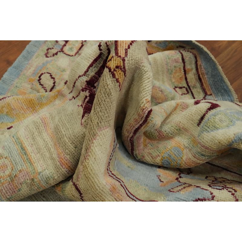 Vegetable Dye Wool Oushak Turkish Area Rug, Medallion Geometric Carpet - 9' 8'' X 8' 4''