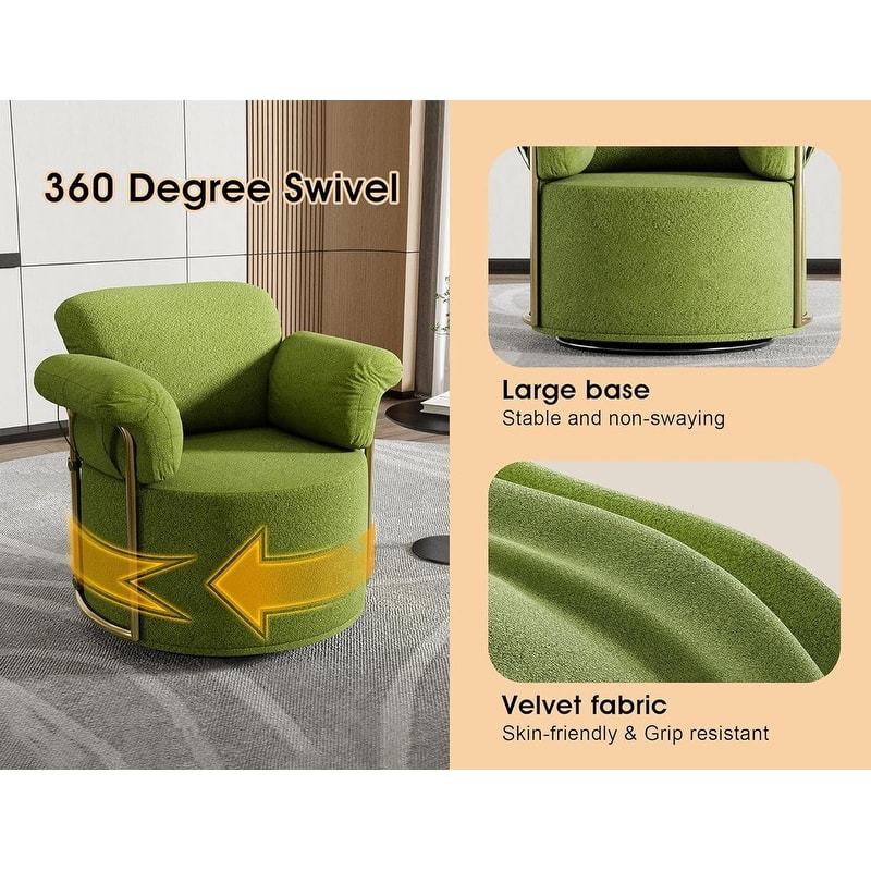 Modern Swivel Boucle Accent Chair Lounge Chair with Gold Metal Base