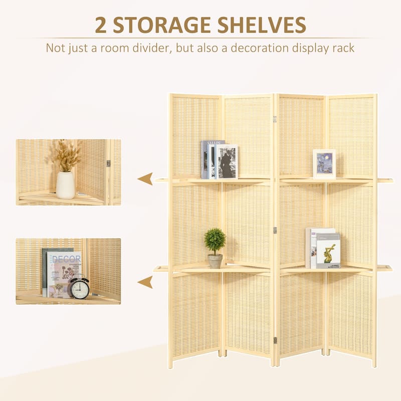 Versatile 4-Panel Folding Room Divider with Storage Shelves for Enhanced Organization and Aesthetic Appeal