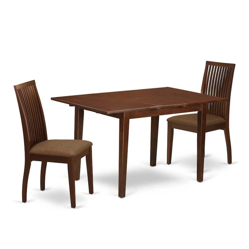 HomeStock 3-Pc Mahogany Finish Rectangular Solid Wood Top With Butterfly Leaf Dining Table Set