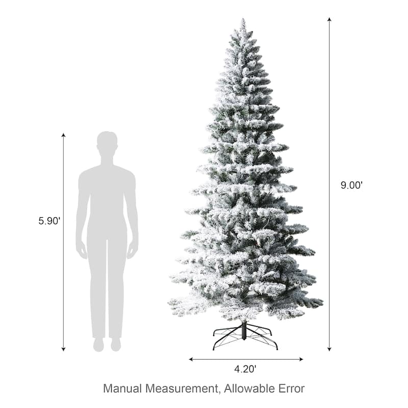 Glitzhome 6FT/7.5FT/9FT Warm White or Multi-Colored Pre-Lit Flocked Pine Artificial Christmas Tree