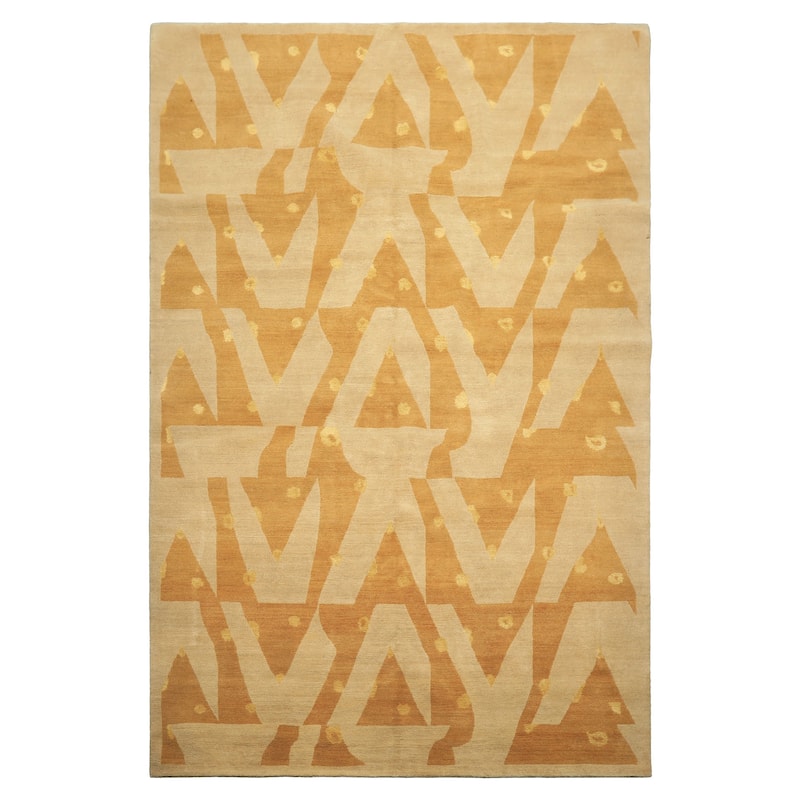 6x8'11'' Tibetano Hand Knotted Wool Beige Modern & Contemporary Art Deco Rug - 6' x 8' 11''