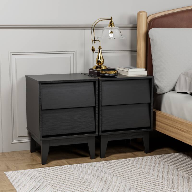 Vintage-style 2-Piece Nightstands with 2-Drawer and Bevel Design